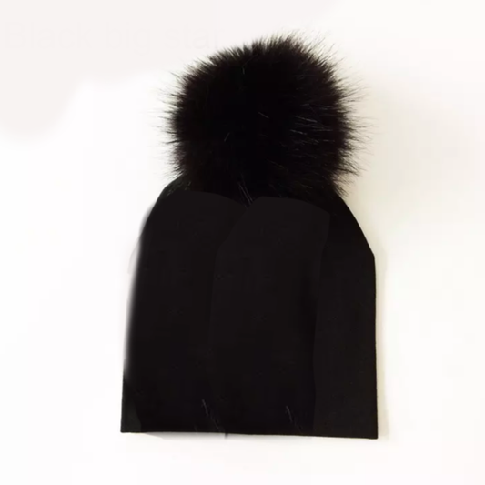 Tiny Trendsetter - Black Pom Pom Beanie Hat